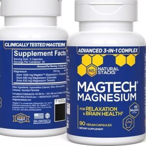 MagTech Magnesium Supplement - 3 Forms of Magnesium: Magtein L-Threonate, Glycinate & Taurate - 200mg Chelated Magnesium Complex - Supports Relaxation & Brain Health - 90 Capsules