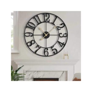 LEIKE Large Wall Clock, Silent Non-Ticking, Battery Operated 16-Inch Metal Clock, Oversized, Decorative Retro Clock for Farmhouse, Dinner and Living Room, Indoor, Outdoor(40cm, Black Arabic Number)