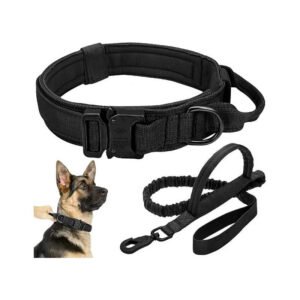 Tactical Dog Collar Leash Set, Adjustable Military Training Nylon Collar Dog Training with Control Handleand Metal Buckle, Dog Collar for Medium Large Dogs (Black,XL)