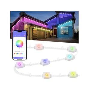 Nexillumi Permanent Outdoor Lights for House, 100ft Smart RGB Plus IC Outside Lights with 72 Scene Modes, IP68 Waterproof Eaves Lights for Christmas All Holiday Decorations