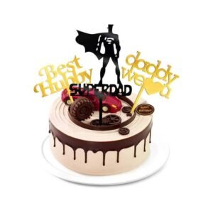 Super Dad Happy Birthday Cake Topper – No DIY Needed – Best Dad Birthday Decorations for Men Husband & Father’s Day Cake Toppers – Pack of 5 PCS – Ready to Use Out of the Box