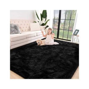 Jelymark Super Soft Shaggy Rug for Bedroom, 4×5.9 Feet Fluffy Carpet for Living Room, Fuzzy Indoor Plush Area Rug for Home Decor, Furry Floor Rugs for Dorm, Kids Nursery Rug for Girls, Black