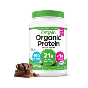 Orgain Organic Vegan Protein Powder, Creamy Chocolate Fudge – 21g Plant Protein, 7g Prebiotic Fiber, Low Net Carb, No Lactose Ingredients, No Added Sugar, Non-GMO, For Shakes & Smoothies, 2.03 lb