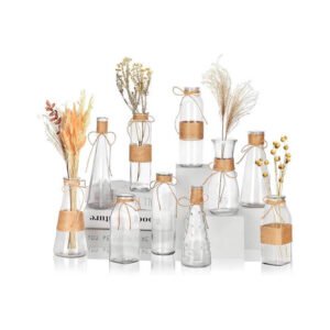 Nilos 10pcs Small Flower Vases for Centerpieces, Clear Glass Vases with Rope Design for Flowers, Vintage Farmhouse Style Mini Bud Vases in Bulk for Home Table Decor Wedding Decorations