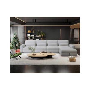 Sectional Couches for Living Room – Large Modular 5 Seat Sectional Couch-Velvet Linen with Storage Deep Seat Sofa-Convertible Sofa for Large Living Rooms-with Chaise,Washable Covers-Light Gray