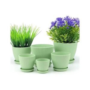 Plant Pots with Drainage Holes and Trays Pack of 6 Pots 7.5/6.5/5.5/4.9/4.2/3.5 Inches Pots for Plants, Flower Planters Pots for Indoor Outdoor Plants, Green