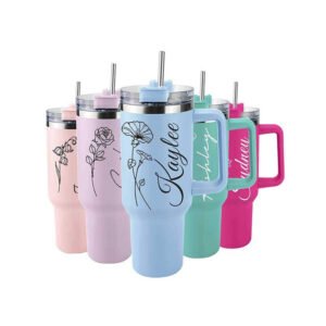 Ships Next Day, Personalized 40 Oz Tumbler with Handle and Straw, Custom Stainless Steel Insulated Tumbler with Name Travel Coffee Mug Personalized Gifts for Women Girls