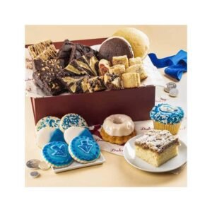 Dulcet Gift Baskets Hanukkah Kosher Dreidel Cookie-Cupcake-Brownies and More Deluxe Party Gift Basket -Great Gift Basket for Hanukkah Holiday Parties with Parents, Friends, Family, or Office Parties.