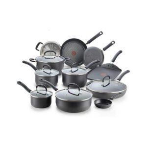 T-fal Ultimate Hard Anodized Nonstick Cookware Set 17 Piece, Oven Broiler Safe 400F, Lid Safe 350F, Kitchen Cooking Set w/ Fry Pans, Saucepans, Saute Pan, Griddle, Pots and Pans, Dishwasher Safe Black