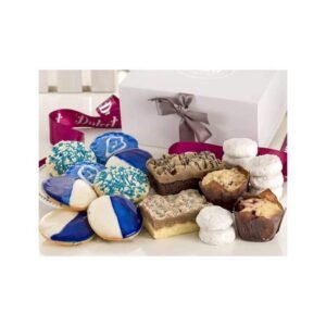 Dulcet Gift Baskets Hanukkah Prime Gift Box, Deluxe White Kosher Edible Gift Basket Unique Holiday Presentation for Hanukkah Celebrations with Friends, Family, Kids & Parents