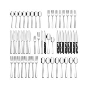 HIWARE 48-Piece Silverware Set with Steak Knives for 8, 18/8 Stainless Steel Flatware Cutlery Set For Home Kitchen Restaurant Hotel, Kitchen Utensils Set, Mirror Polished, Dishwasher Safe