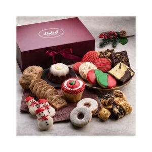 Dulcet Gift Baskets Deluxe Christmas Pastry Gift Basket Filled with Red Velvet Treats, Christmas Cookies, Fudge Brownies & Much More for holiday Celebration the Great Gift for Him, Her, Men, Woman,