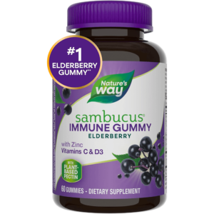 Nature’s Way Sambucus Elderberry Immune Gummies, Daily Immune Support for Kids and Adults*, with Vitamin C, Vitamin D3, Zinc, Gluten Free, Vegetarian, 60 Gummies (Packaging May Vary)