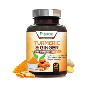 Turmeric Curcumin with BioPerine & Ginger 95% Standardized Curcuminoids 1950mg – Black Pepper for Max Absorption, Natural Joint Support, Nature’s Tumeric Extract Supplement, Vegan – 240 Capsules