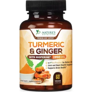 Turmeric Curcumin with BioPerine & Ginger 95% Standardized Curcuminoids 1950mg Black Pepper for Max Absorption Joint Support, Nature’s Tumeric Herbal Extract Supplement, Vegan, Non-GMO – 60 Capsules