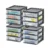 IRIS USA Plastic Stacking Desk Top 3-Drawer Storage Organizer, 4-Pack, for Makep Vanity Nail Polish Bathroom Stationery Art Craft Supplies Kitchen Office Garage and Small Organization, Small, Black